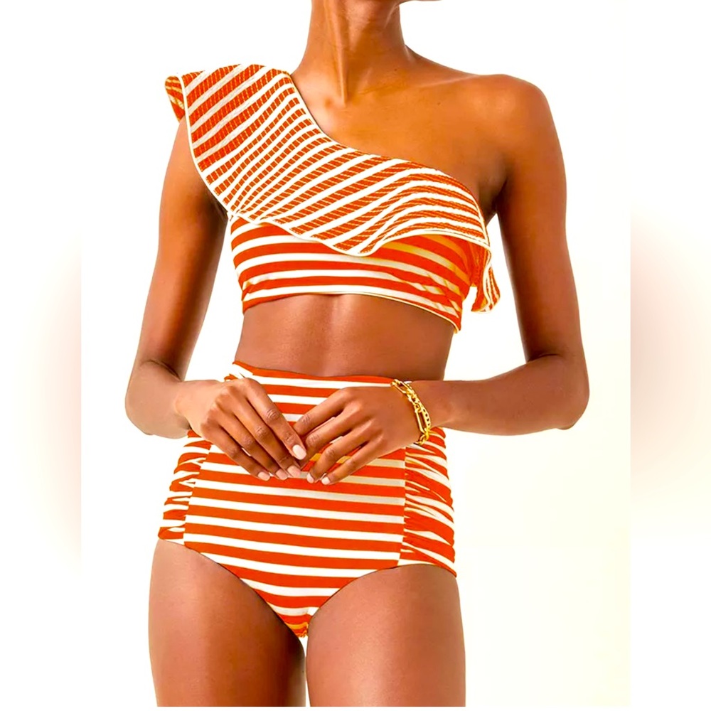 NWT Orange and White Striped Swimsuit